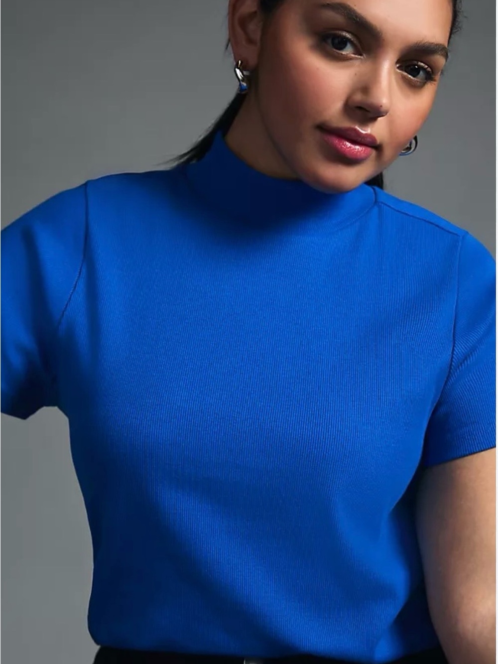 Anthropologie Electric Blue Short Sleeve Mock Neck Muscle Tee